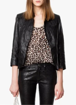 Zadig & Voltaire VERYS - Veste Col Montant En Cuir Froissé | Zwart