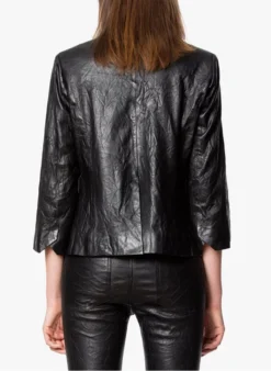 Zadig & Voltaire VERYS - Veste Col Montant En Cuir Froissé | Zwart -Kleding Winkel 2545228