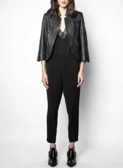 Zadig & Voltaire VERYS - Veste Col Montant En Cuir Froissé | Zwart -Kleding Winkel 2704054