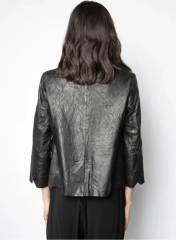 Zadig & Voltaire VERYS - Veste Col Montant En Cuir Froissé | Zwart -Kleding Winkel 2704059