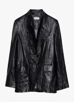 Zadig & Voltaire VERYS - Veste Col Montant En Cuir Froissé | Zwart -Kleding Winkel 2808161