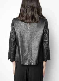 Zadig & Voltaire VERYS - Veste Col Montant En Cuir Froissé | Zwart -Kleding Winkel 2808164