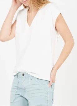 MAS2020-04 - Mouwloze, Katoenen Top Met V-hals | Wit