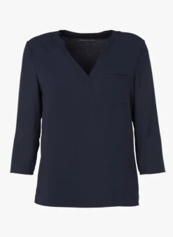 MAISON 123 Soepelvallende Top Van Twee Stoffen Met Tunesische Hals | Blauw -Kleding Winkel 2906619
