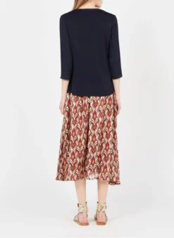 MAISON 123 Soepelvallende Top Van Twee Stoffen Met Tunesische Hals | Blauw -Kleding Winkel 2911335