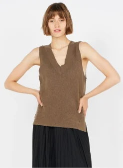 Vila RIL - Gebreide Trui Met V-hals | Bruin