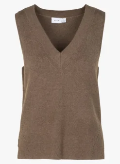 Vila RIL - Gebreide Trui Met V-hals | Bruin -Kleding Winkel 3736534