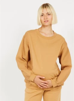 Julia - Katoenen Zwangerschapstop Met Lange Mouwen | Bruin -Kleding Winkel 3757491