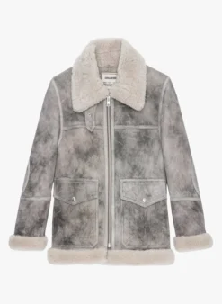 Zadig & Voltaire Gevoerd, Leren Jasje | Grijs -Kleding Winkel 3887838