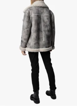 Zadig & Voltaire Gevoerd, Leren Jasje | Grijs -Kleding Winkel 3888047