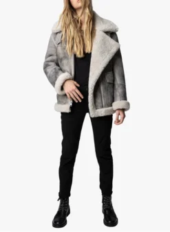 Zadig & Voltaire Gevoerd, Leren Jasje | Grijs -Kleding Winkel 3888049