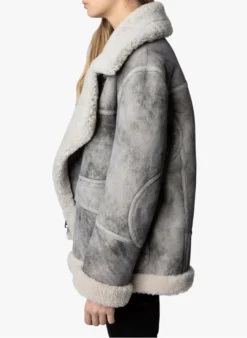 Zadig & Voltaire Gevoerd, Leren Jasje | Grijs -Kleding Winkel 3888051