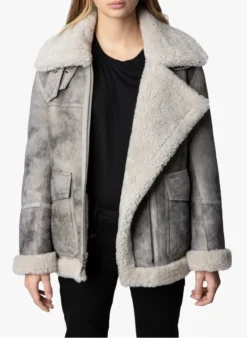 Zadig & Voltaire Gevoerd, Leren Jasje | Grijs