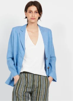 VAYO - Linnen Jasje Met Reverskraag | Blauw