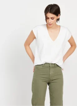 MAS2020-04 - Mouwloze, Katoenen Top Met V-hals | Wit -Kleding Winkel 3922098