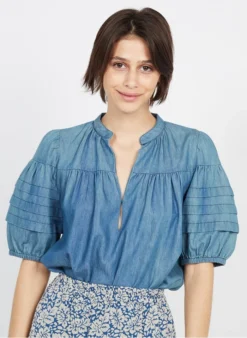 Petite Mendigote Katoenen Top Met Tuniekhals | Blauw