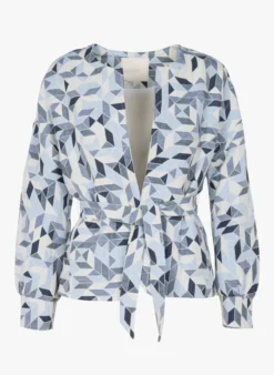 Jasje Van Ingeweven Katoen Met Ceintuur | Blauw -Kleding Winkel 3930051