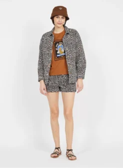 Katoenen Spijkerjasje Met Print | Bruin -Kleding Winkel 3946619