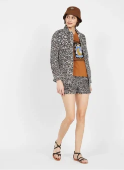 Katoenen Spijkerjasje Met Print | Bruin -Kleding Winkel 3946624