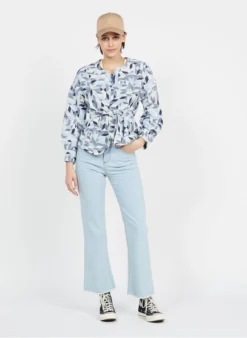 Jasje Van Ingeweven Katoen Met Ceintuur | Blauw -Kleding Winkel 3947004