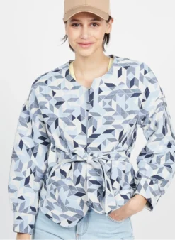 Jasje Van Ingeweven Katoen Met Ceintuur | Blauw -Kleding Winkel 3947008