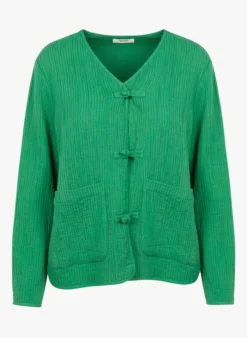 Katoenen Jasje Met Textuur | Groen -Kleding Winkel 3952167
