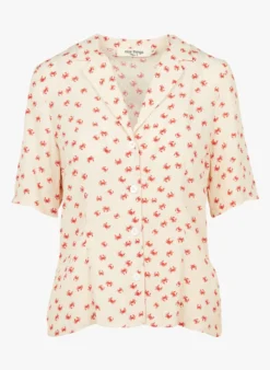 Top Met Reverskraag En Krabbenprint | Beige -Kleding Winkel 3952236