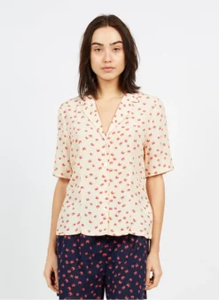 Top Met Reverskraag En Krabbenprint | Beige