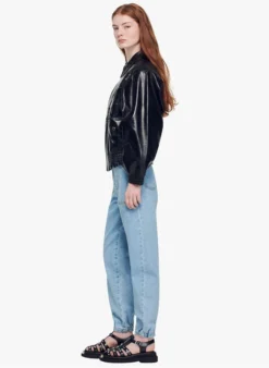 Sandro ARNOLD - Gewatteerd, Lamsleren Jasje | Zwart -Kleding Winkel 3974969