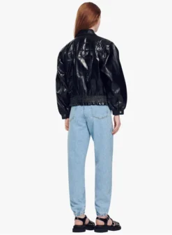 Sandro ARNOLD - Gewatteerd, Lamsleren Jasje | Zwart -Kleding Winkel 3974970