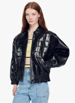 Sandro ARNOLD - Gewatteerd, Lamsleren Jasje | Zwart -Kleding Winkel 3974972