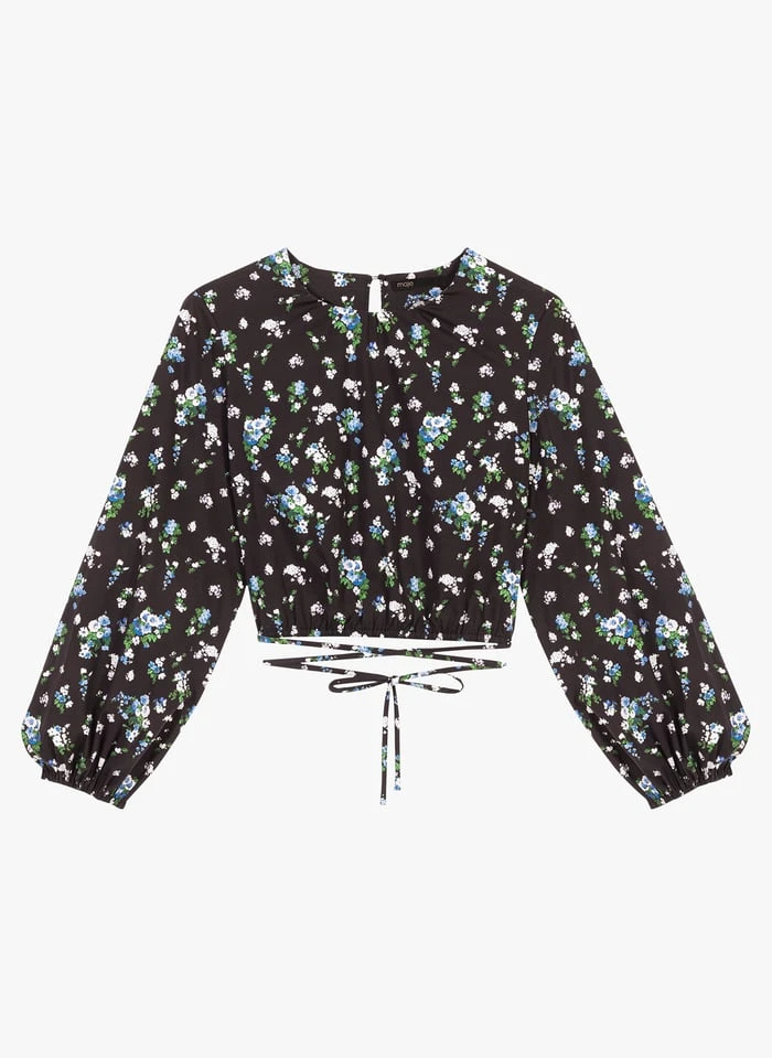 Maje LOVY - Top Van Katoenmix Met Ronde Hals En Bloemenprint | Blauw 2 Maje LOVY - Top Van Katoenmix Met Ronde Hals En Bloemenprint | Blauw - Afbeelding 2