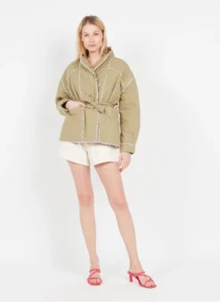 Suncoo ENZO - Jasje Van Katoenmix Met Opstaande Kraag | Kaki -Kleding Winkel 3980703