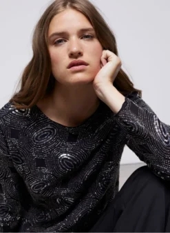 THE KOOPLES Top Met Stras En Ronde Hals | Zwart