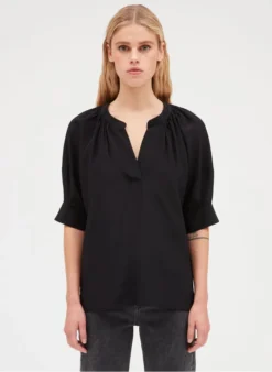 CLAUDIE PIERLOT BIANCASOIE - Zijden Blouse Met Ronde Hals | Zwart -Kleding Winkel 3985071