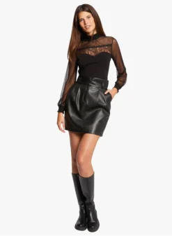 MORGAN TOKI - Blouse Van Katoenmix Met Doorschijnende Details | Zwart -Kleding Winkel 4003562