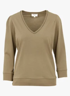 MAISON 123 CHARLOTTE - Katoenen Top Met V-hals En Stras | Bruin -Kleding Winkel 4004076