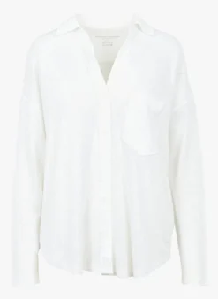Top Met Klassieke Kraag Linnenblend | Wit -Kleding Winkel 4004125