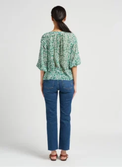 CALI - Blouse Met Ronde Hals En Bloemenprint | Groen -Kleding Winkel 4008069