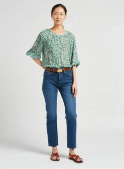 CALI - Blouse Met Ronde Hals En Bloemenprint | Groen -Kleding Winkel 4008070