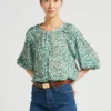 CALI - Blouse Met Ronde Hals En Bloemenprint | Groen