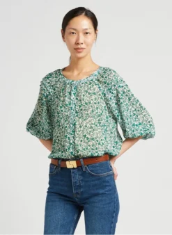 CALI - Blouse Met Ronde Hals En Bloemenprint | Groen