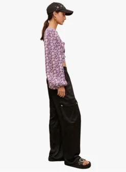 Maje LONIRIQUA - Top Met V-hals En Bloemenprint Linnenblend | Violet -Kleding Winkel 4011008