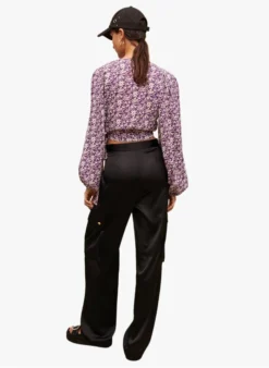 Maje LONIRIQUA - Top Met V-hals En Bloemenprint Linnenblend | Violet -Kleding Winkel 4011009