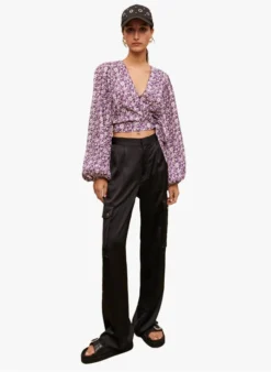 Maje LONIRIQUA - Top Met V-hals En Bloemenprint Linnenblend | Violet -Kleding Winkel 4011010