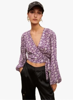 Maje LONIRIQUA - Top Met V-hals En Bloemenprint Linnenblend | Violet