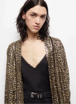 THE KOOPLES Lange Kimono Van Zijdemix Met Dierenprint | Beige -Kleding Winkel 4015948