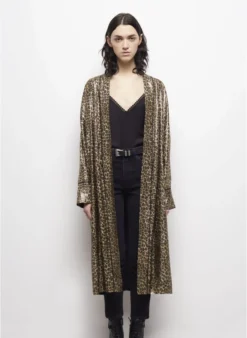 THE KOOPLES Lange Kimono Van Zijdemix Met Dierenprint | Beige