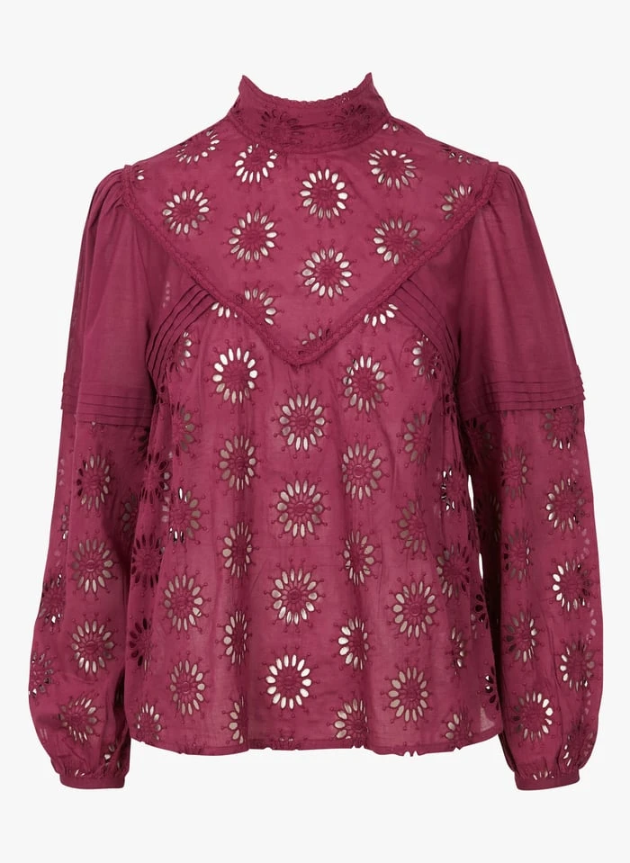 Ikks Katoenen Blouse Met Ajour En Opstaande Kraag | Roze 3 Ikks Katoenen Blouse Met Ajour En Opstaande Kraag | Roze - Afbeelding 3