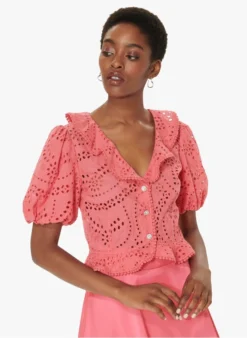 Tara Jarmon CARINE - Korte, Katoenen Top Met Borduurwerk | Roze